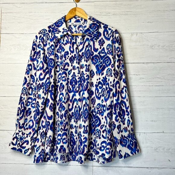 Zara Tops - Zara Blouse Womens Size Large Tribal Puma Pattern Tunic Magali Shirt Colorful